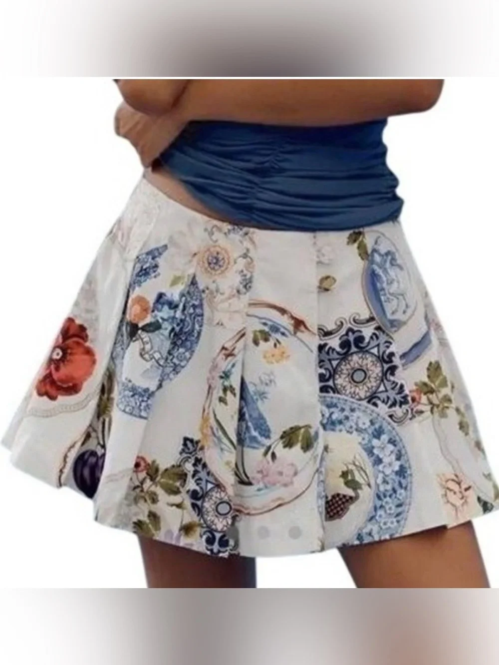 Anthropologie Mauve Tea Towel Printed Pleated Skort - Picture 6 of 16